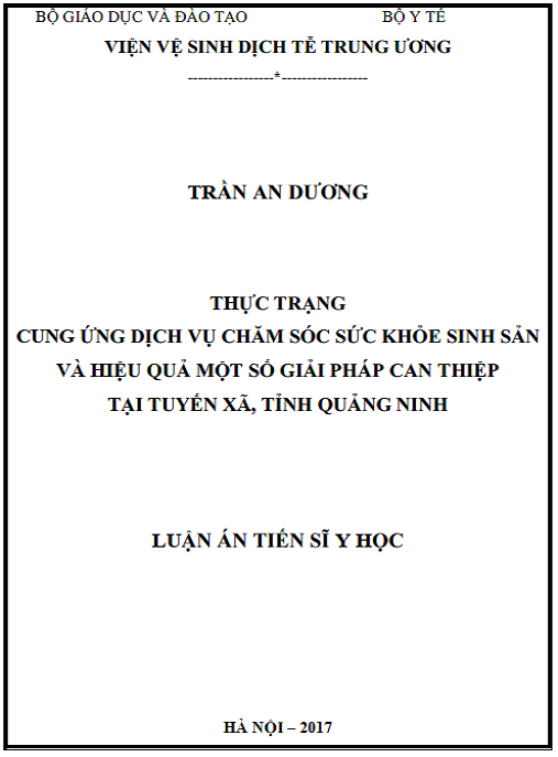 Luận án Thực trạng cung ứng dịch vụ chăm sóc sức khỏe sinh sản và hiệu quả một số giải pháp can thiệp tại tuyến xã, tỉnh Quảng Ninh.