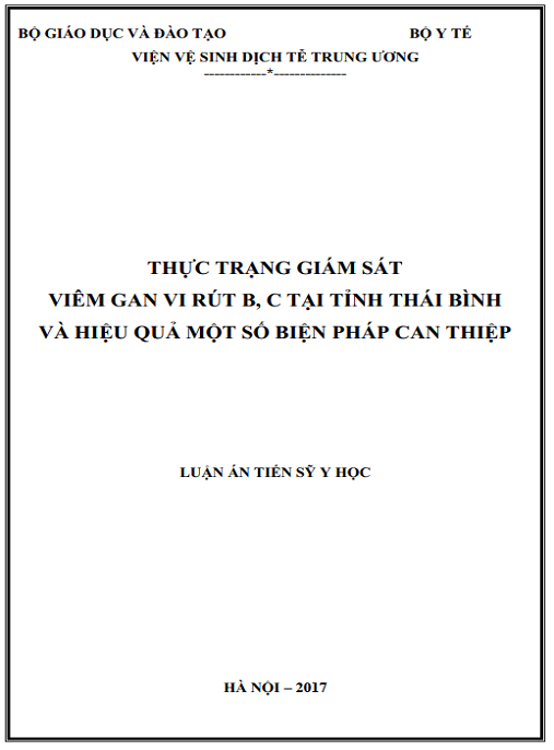 Luận án Thực trạng giám sát viêm gan vi rút B C tại tỉnh Thái Bình và hiệu quả một số biện pháp can thiệp