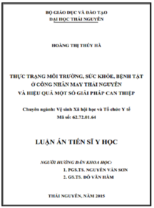 Luận án Thực trạng môi trường sức khỏe bệnh tật ở công nhân may Thái Nguyên và hiệu quả một số giải pháp can thiệp