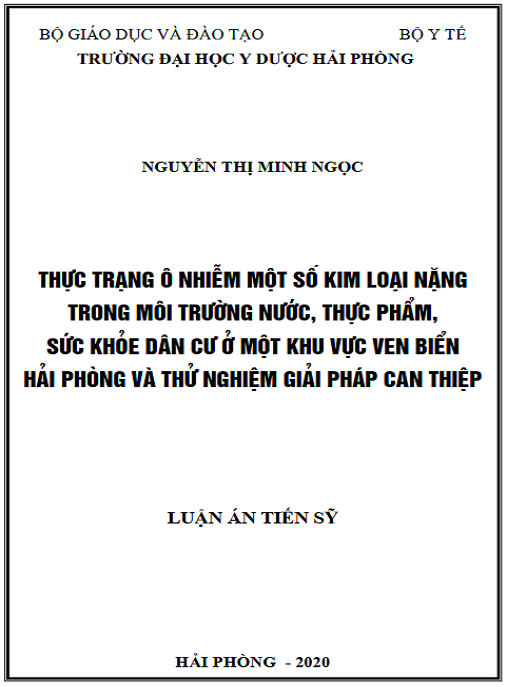 Luận án Thực trạng ô nhiễm một số kim loại nặng trong môi trường nước, thực phẩm, sức khoẻ dân cư ở một khu vực ven biển huyện Thuỷ Nguyên Hải Phòng và thử nghiệm giải pháp can thiệp