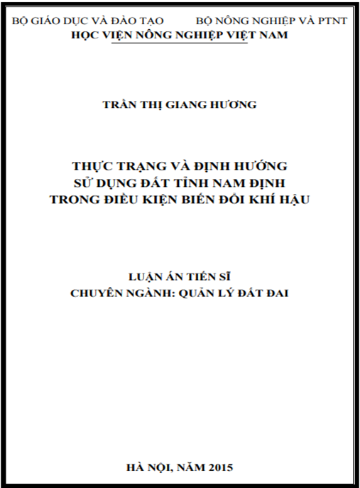 Luận án Thực trạng và định hướng sử dụng đất tỉnh Nam Định trong điều kiện biến đổi khí hậu