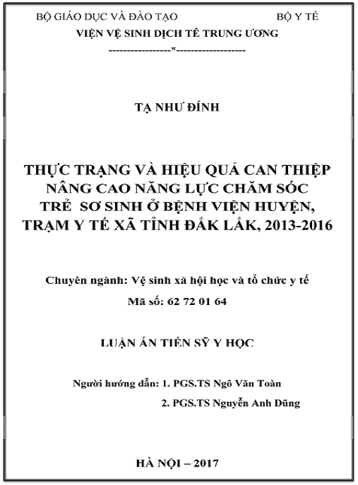 Luận án Thực trạng và hiệu quả can thiệp nâng cao năng lực chăm sóc trẻ sơ sinh ở bệnh viện huyện, trạm y tế xã tỉnh Đắk Lắk, 2013-2016