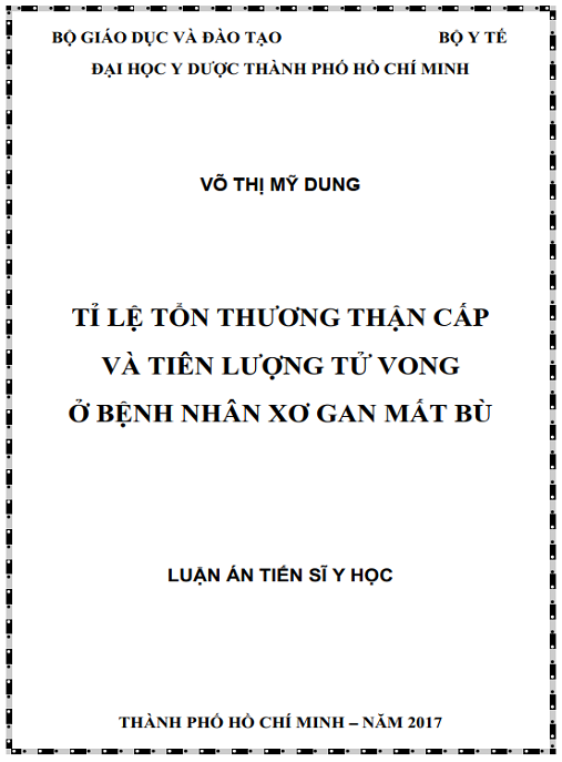 Luận án Tỉ lệ tổn thương thận cấp và tiên lượng tử vong ở bệnh nhân xơ gan mất bù nhập viện.