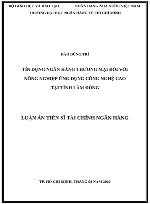 Luận án Tín Dụng Ngân Hàng Thương Mại Đối Với Nông Nghiệp Ứng Dụng Công Nghệ Cao Tại Tỉnh Lâm Đồng