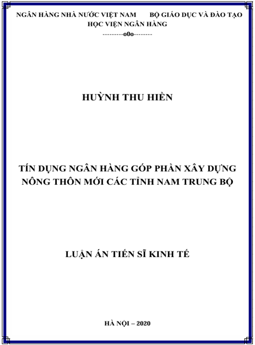 Luận án Tín dụng ngân hàng góp phần xây dựng nông thôn mới các tỉnh Nam Trung Bộ