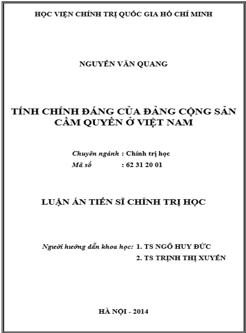 Luận án Tính chính đáng của Đảng Cộng sản cầm quyền ở Việt Nam