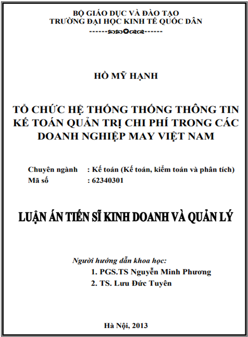 Luận án Tổ chức Hệ thống thông tin kế toán quản trị chi phí trong các doanh nghiệp may Việt Nam