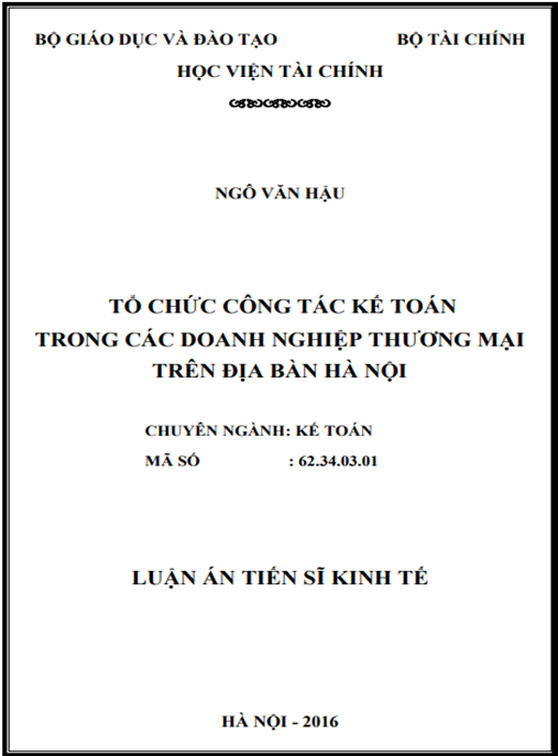 Luận án Tổ chức công tác kế toán trong các doanh nghiệp thương mại trên địa bàn Hà Nội