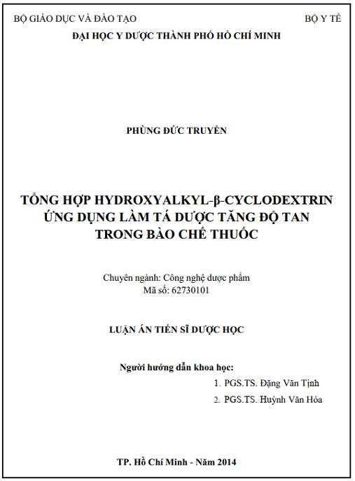 Luận án Tổng hợp hydroxyalkyl-β-cyclodextrin ứng dụng làm tá dược tăng độ tan trong bào chế thuốc