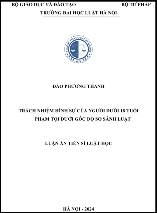 Luận án Trách nhiệm hình sự của người dưới 18 tuổi phạm tội dưới góc độ so sánh luật