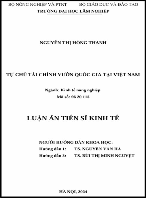 Luận án Tự chủ tài chính Vườn Quốc gia tại Việt Nam