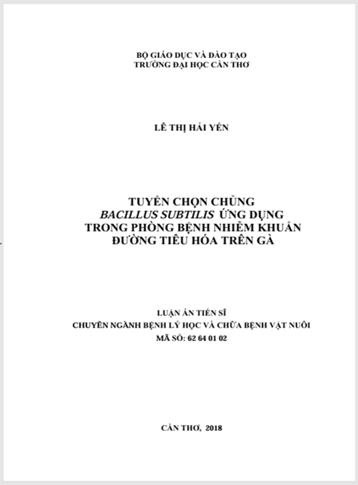 Luận án Tuyển chọn chủng Bacillus subtilis ứng dụng trong phòng và trị bệnh đường tiêu hóa trên gà.