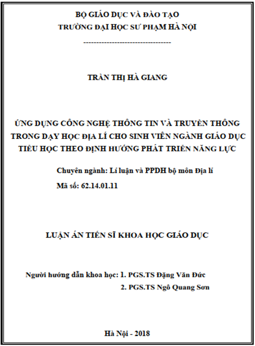 Luận án Ứng dụng Công nghệ thông tin và Truyền thông trong dạy học Địa lí cho sinh viên ngành Giáo dục Tiểu học theo hướng phát triển năng lực