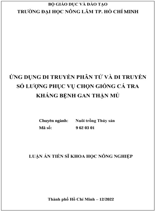 Luận án Ứng dụng di truyền phân tử và di truyền số lượng phục vụ chọn giống cá tra kháng bệnh gan thận mủ