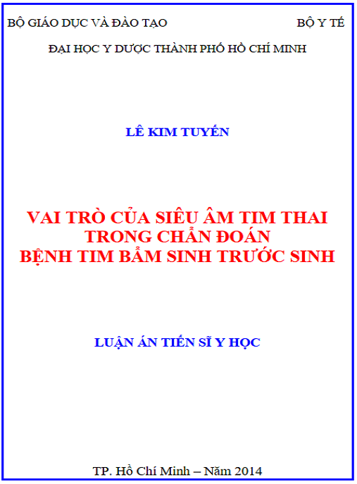 Luận án Vai trò của siêu âm tim thai trong chẩn đoán bệnh tim bẩm sinh trước sinh.