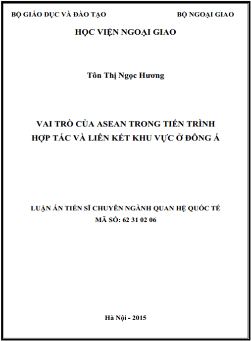 Luận án  Vai trò của ASEAN trong tiến trình hợp tác và liên kết khu vực ở Đông Á