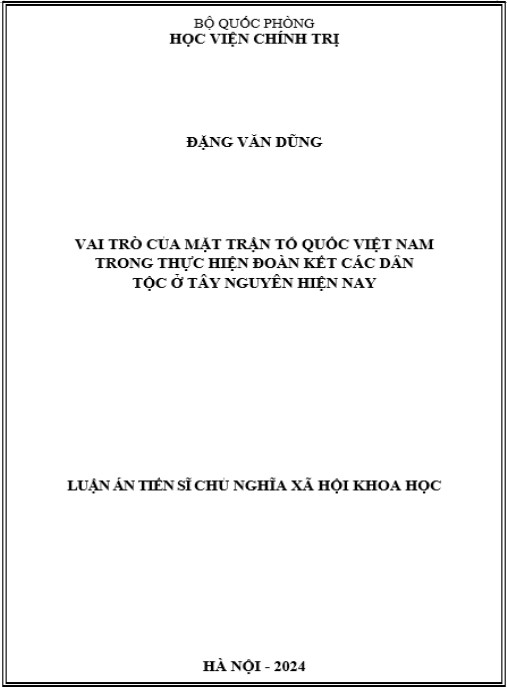 Luận án Vai trò của Mặt trận Tổ quốc Việt Nam trong thực hiện đoàn kết các dân tộc ở Tây Nguyên hiện nay