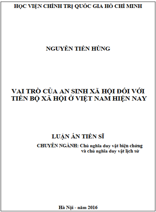 Luận án Vai trò của an sinh xã hội đối với tiến bộ xã hội ở Việt Nam hiện nay
