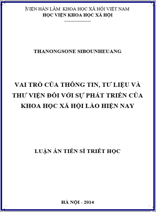 Luận án Vai trò của thông tin – tư liệu và thư viện đối với sự phát triển của khoa học xã hội Lào hiện nay