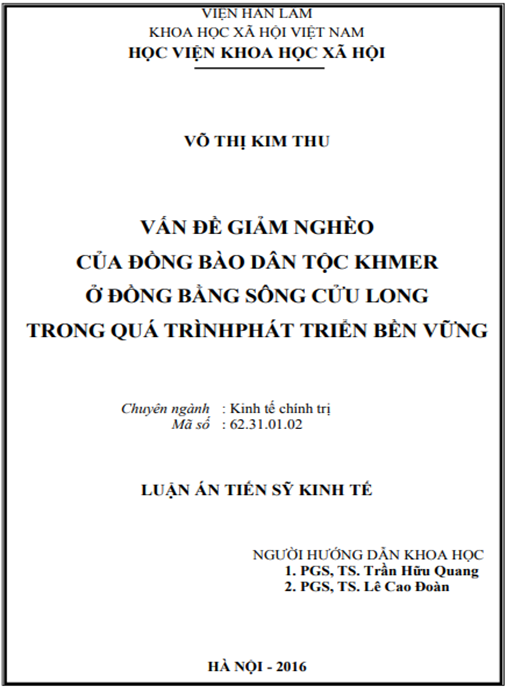 Luận án Vấn đề giảm nghèo của đồng bào dân tộc Khmer ở Đồng bằng sông Cưu Long trong quá trình phát triển bền vững