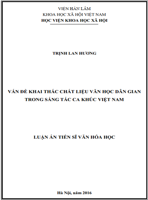 Luận án Vấn đề khai thách chất liệu văn học dân gian trong sáng tác ca khúc Việt Nam