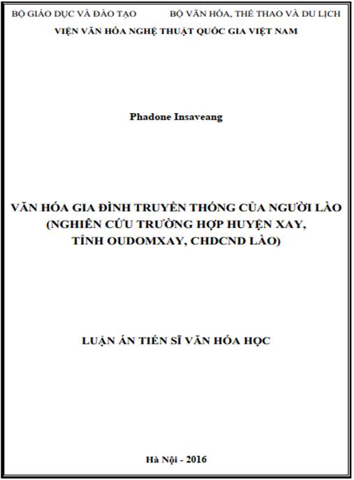 Luận án Văn hóa gia đình truyền thống của người Lào (nghiên cứu trường hợp huyện Xay, tỉnh Oudomxay, CHDCND Lào)