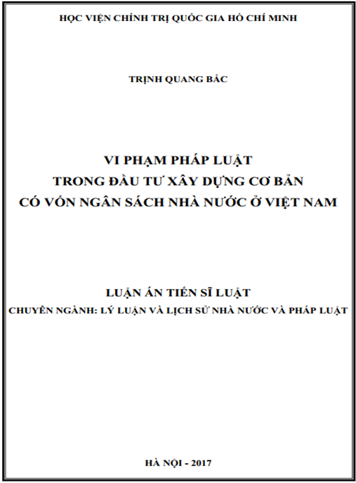 Luận án Vi phạm pháp luật trong đầu tư xây dựng cơ bản có vốn ngân sách nhà nước ở Việt Nam