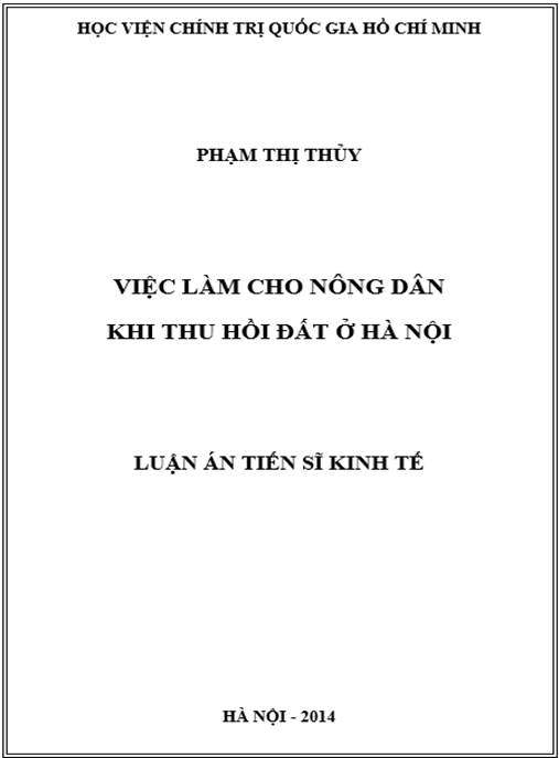 Luận án Việc làm cho nông dân khi thu hồi đất ở Hà Nội