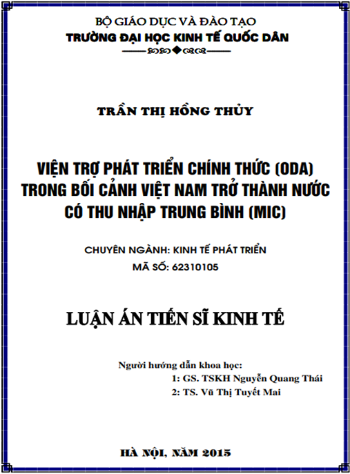 Luận án Viện trợ phát triển chính thức (ODA) trong bối cảnh Việt Nam trở thành nước có thu nhập trung bình (MIC)