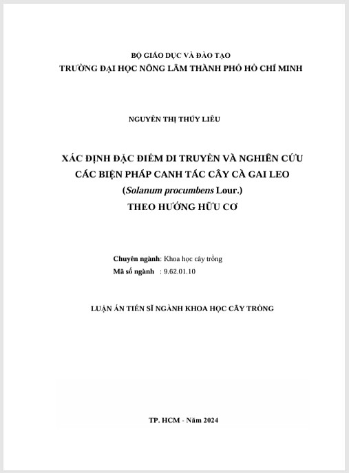 Luận án Xác định đặc điểm di truyền và nghiên cứu các biện pháp canh tác cây cà gai leo (Solanum procumbens Lour) theo hướng hữu cơ