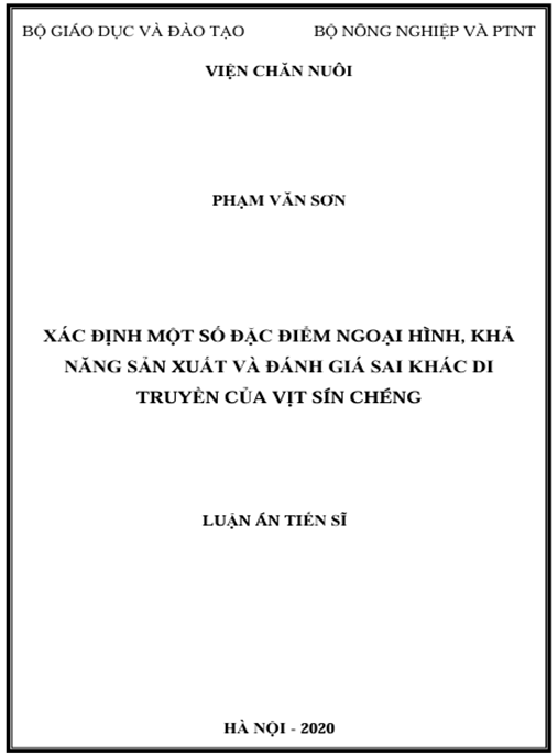 Luận án Xác định một số đặc điểm ngoại hình, khả năng sản xuất và đánh giá sai khác di truyền của vịt Sín Chéng