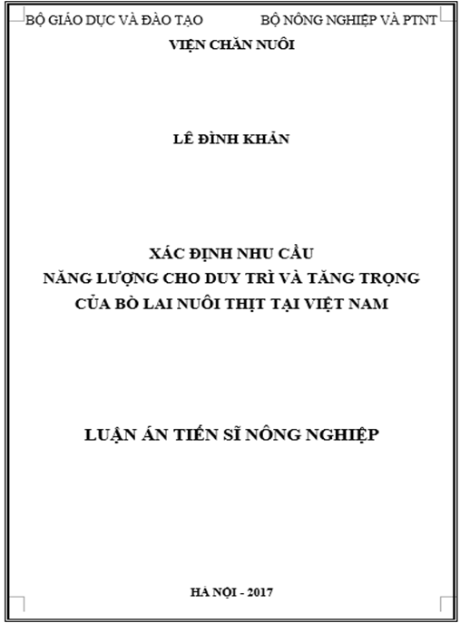 Luận án Xác định nhu cầu năng lượng cho duy trì và tăng trọng của bò lai nuôi thịt tại Việt Nam