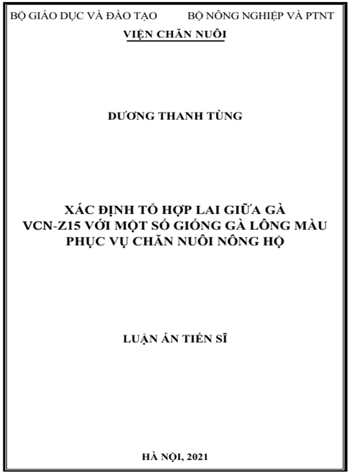 Luận án Xác định tổ hợp lai giữa gà VCN-Z15 với một số giống gà lông màu phục vụ chăn nuôi nông hộ