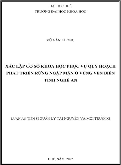 Luận án Xác lập cơ sở khoa học phục vụ quy hoạch phát triển rừng ngập mặn ở vùng ven biển tỉnh Nghệ An