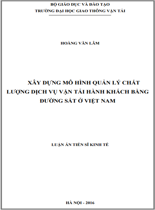 Luận án Xây dựng mô hình quản lý chất lượng dịch vụ vận tải hành khách bằng đường sắt ở Việt Nam
