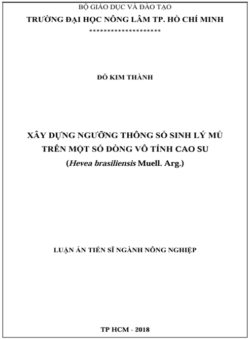 Luận án Xây dựng ngưỡng thông số sinh lý mù trên một số dòng vô tính cao su (Hevea brasilliensis Muell. Arg)