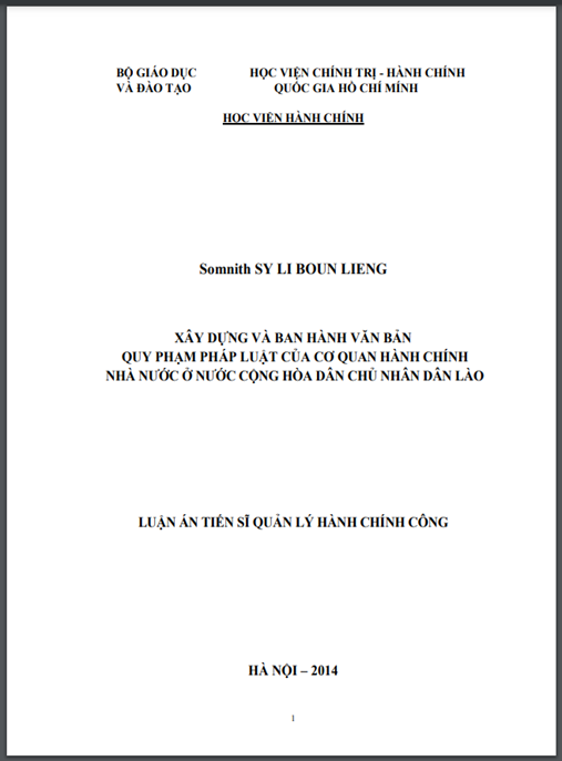 Luận án Xây dựng và ban hành văn bản quy phạm pháp luật của cơ quan hành chính nhà nước ở Cộng hòa dân chủ nhân dân Lào