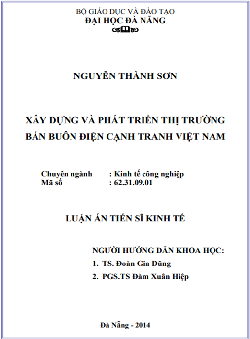 Luận án Xây dựng và phát triển thị trường bán buôn điện cạnh tranh Việt Nam