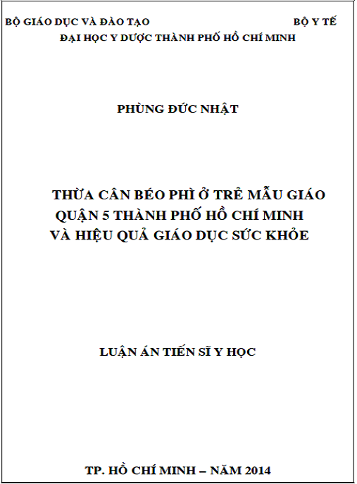 Luận án Thừa cân béo phì ở trẻ mẫu giáo quận 5 thành phố Hồ Chí Minh và hiệu quả giáo dục sức khỏe