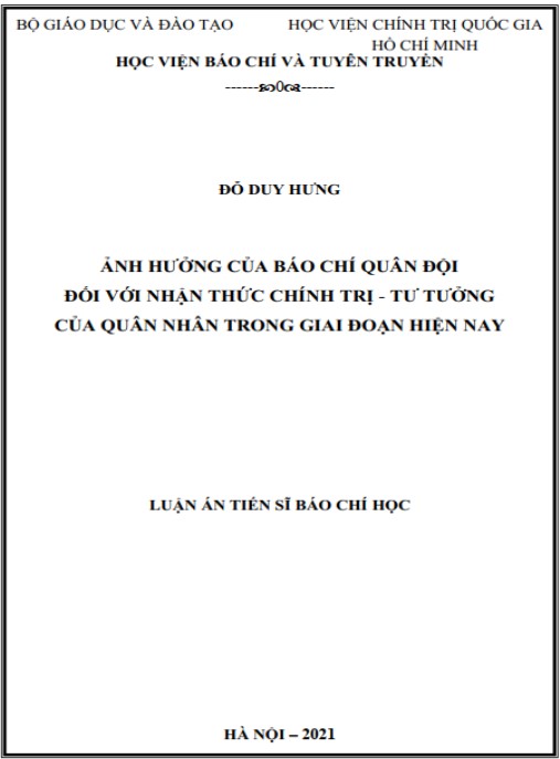 Luận án Ảnh hưởng của báo chí quân đội đối với nhận thức chính trị – tư tưởng của quân nhân trong giai đoạn hiện nay