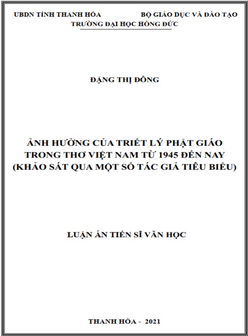 Luận án Ảnh hưởng của triết lý Phật giáo trong thơ Việt Nam từ 1945 đến nay (khảo sát qua một số tác giả tiêu biểu)