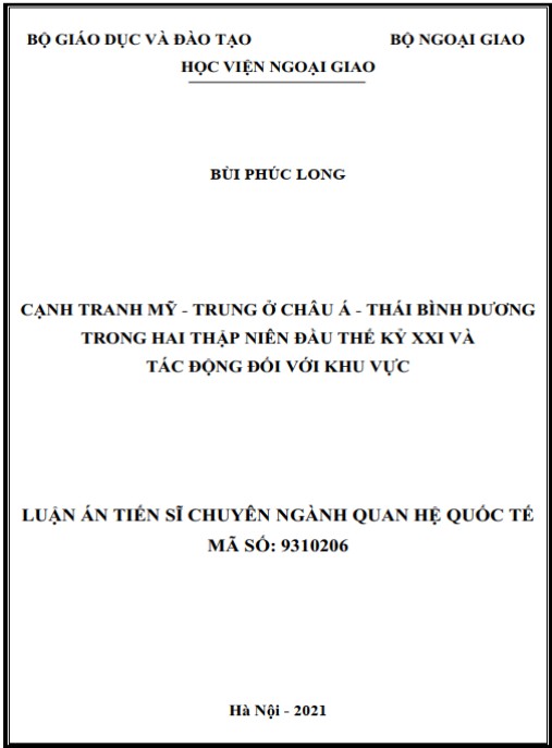 Luận án Cạnh tranh Mỹ – Trung ở châu Á – Thái Bình Dương trong hai thập niên đầu thế kỷ XXI và tác động đối với khu vực