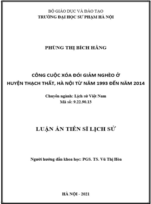 Luận án Công cuộc xóa đói giảm nghèo ở huyện Thạch Thất – Hà Nội từ năm 1993 đến năm 2014