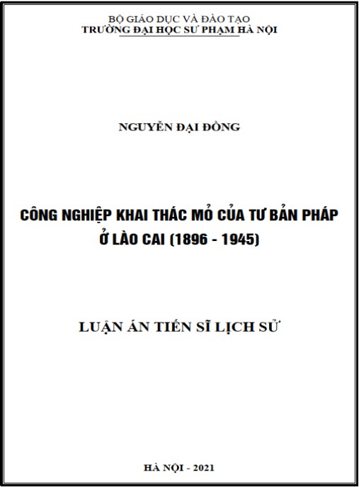 Luận án Công nghiệp khai thác mỏ của tư bản Pháp ở Lào Cai (1896-1945)
