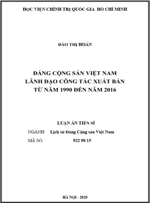 Luận án Đảng Cộng sản Việt Nam lãnh đạo công tác xuất bản từ năm 1990 đến năm 2016