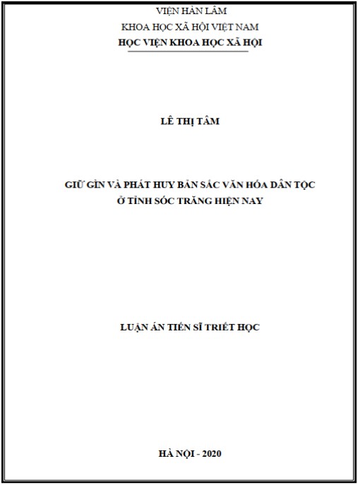 Luận án Giữ gìn và phát huy bản sắc văn hóa dân tộc ở tỉnh Sóc Trăng hiện nay