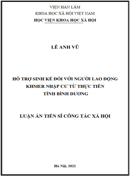 Luận án Hỗ trợ sinh kế đối với người lao động Khmer từ thực tiễn tỉnh Bình Dương