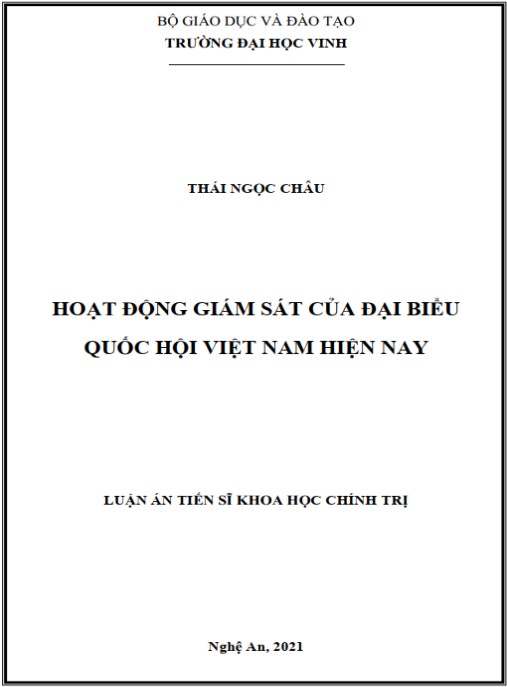 Luận án Hoạt động giám sát của đại biểu Quốc hội Việt Nam hiện nay