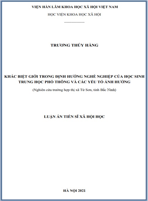 Luận án Khác biệt giới trong định hướng nghề nghiệp của học sinh trung học phổ thông và các yếu tố ảnh hưởng