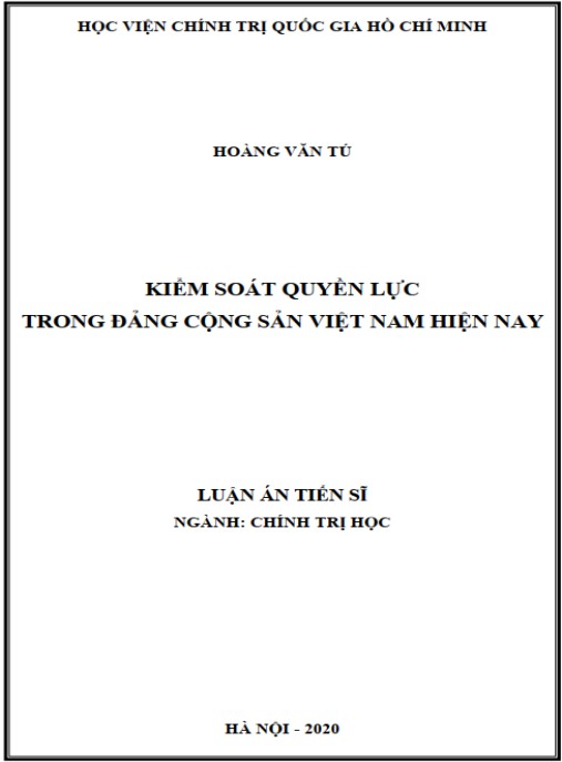 Luận án Kiểm soát quyền lực trong Đảng Cộng sản Việt Nam hiện nay
